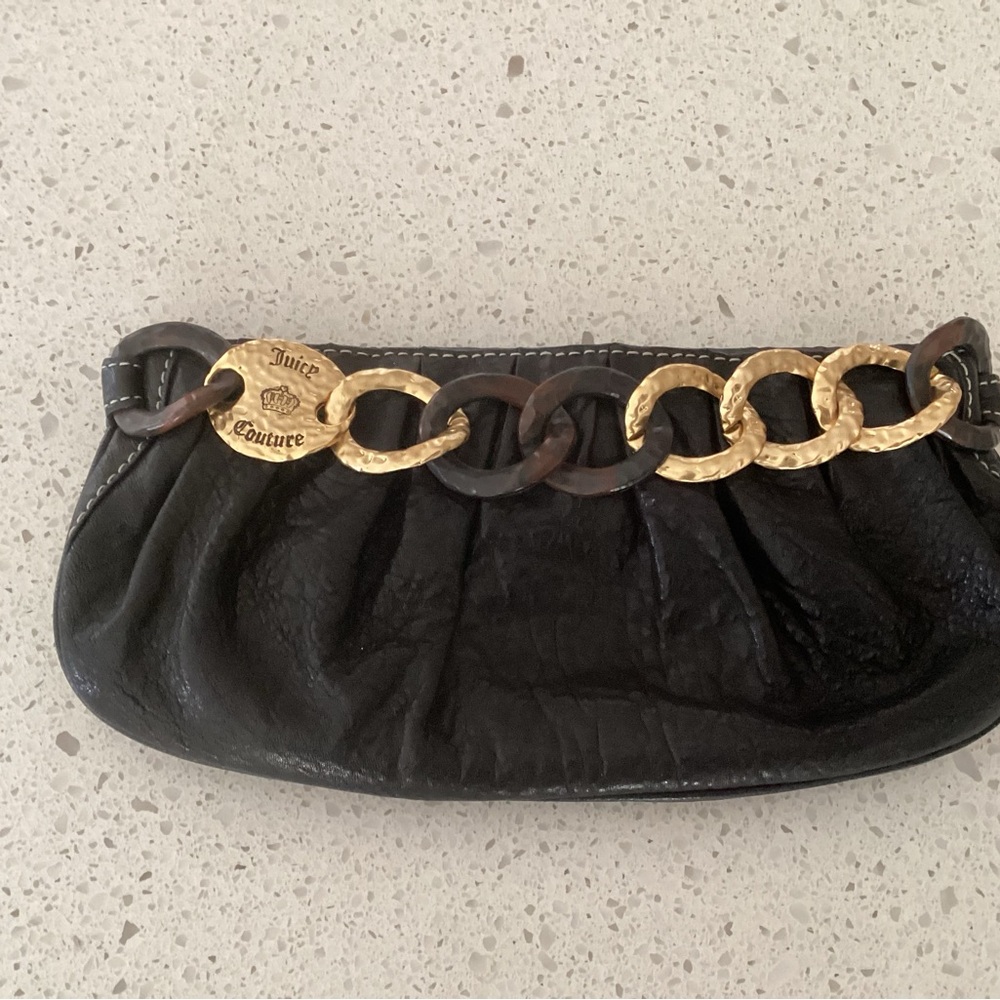 Juicy Couture Black and Gold Wristlet with Chain Detail
